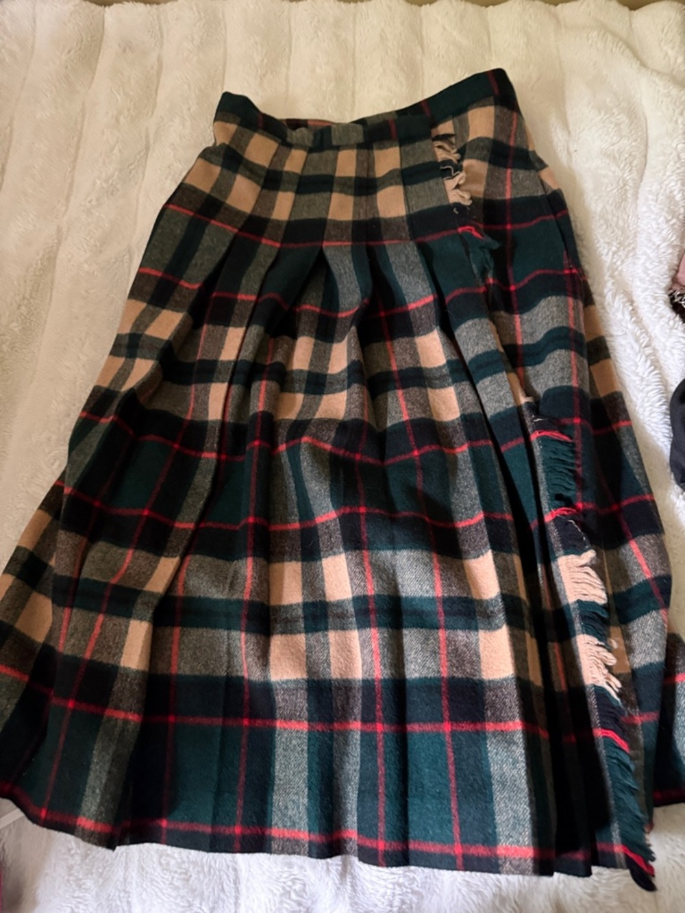 Stanley Blacker Beige Skirt with Plaid Trim